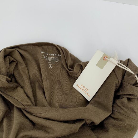 Good American midi ruched knit dress olive green fog stretch bodycon new Large 3 - Picture 5 of 5